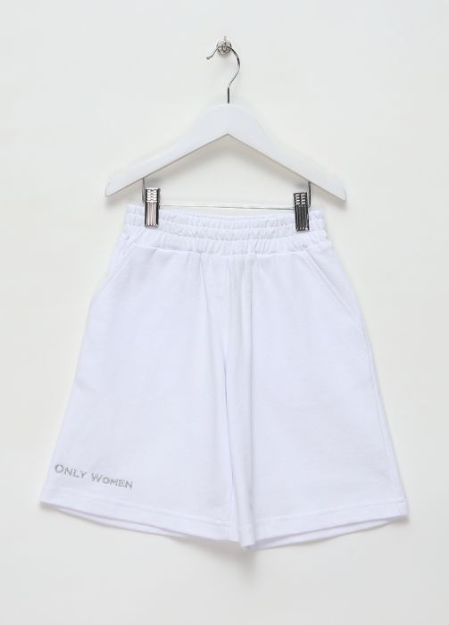 Шорти для дівчинки Only Women for girls білі подовжені зі сріблястою вишивкою (лакоста)