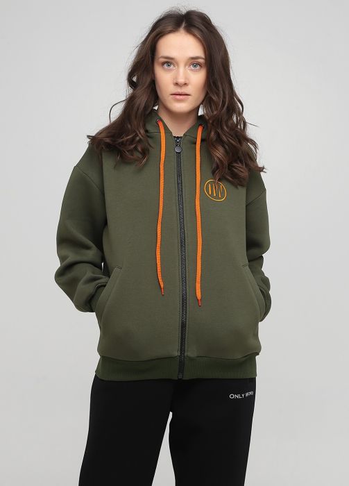 Толстовка жіноча зимова Only Women оливкова з рібаною знизу Толстовка жіноча зимова Only Women оливкова з рібаною знизу