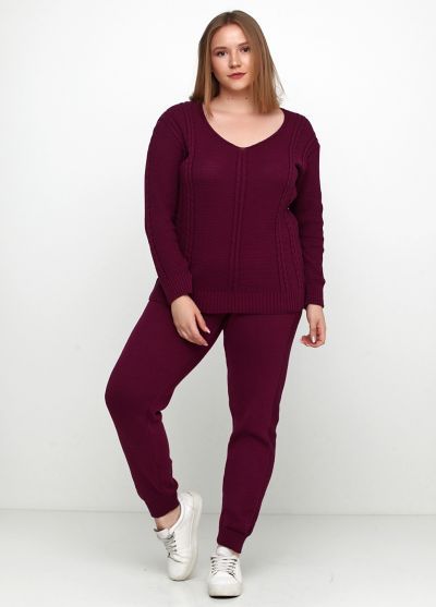 Костюм (пуловер, брюки) женский фиолетовый  вязаный Edira