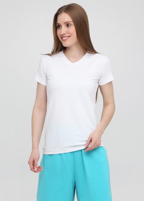 Футболка жіноча V-виріз Sheina Only Women біла зі сріблястим лого ззаду Футболка жіноча V-виріз Sheina Only Women біла зі сріблястим лого ззаду