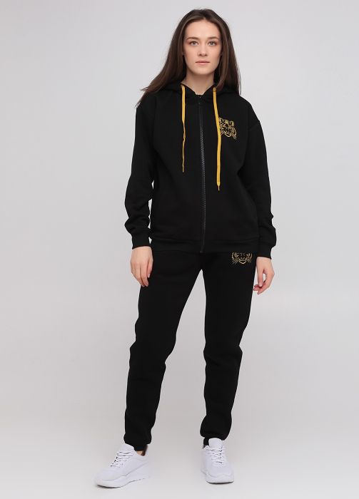 Брюки-джоггеры женские зимние Only Women черные с золотым тигром под карманом впереди (высокий рост) 
