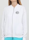 Толстовка-бомбер женская летняя Only Women белая с шевроном на груди (удлиненная)