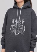 Худі жіноче зимове Only Women графітове з великим сріблястим тигром на грудях Худі жіноче зимове Only Women графітове з великим сріблястим тигром на грудях