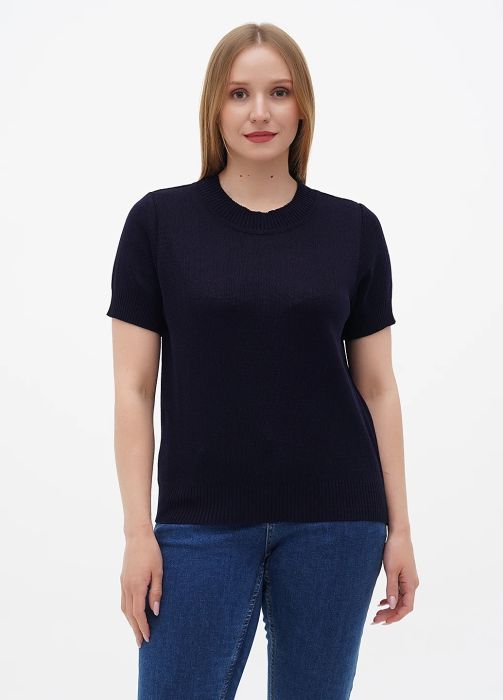 Блузка женская летняя вязаная Only Women темно-синяя из шелка