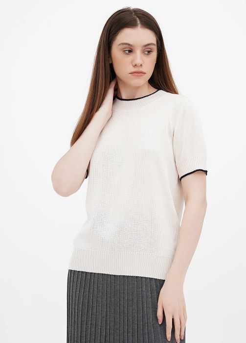 Блузка жіноча в'язана літня Only Women біла з рукавом на резинці з шовку