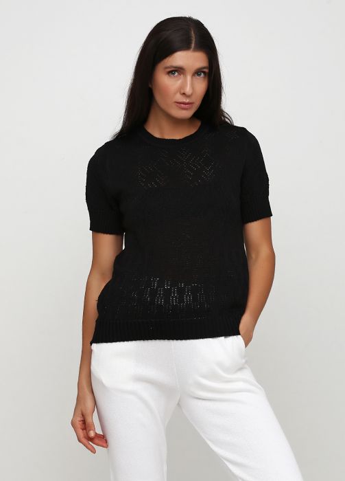 Блузка жіноча в'язана літня Only Women чорна з рукавом на резинці