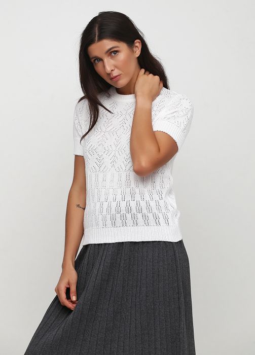 Блузка жіноча літня в'язана Only Women біла з резинкою на рукавах з бавовни