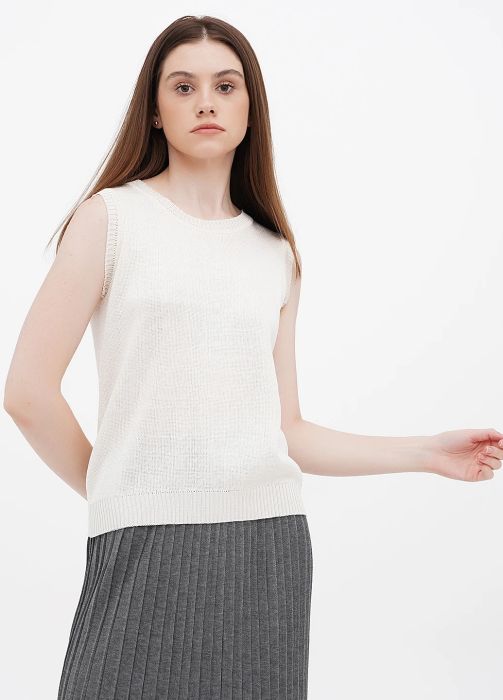 Блузка жіноча в'язана літня Only Women біла без рукавів з шовку Блузка жіноча в'язана літня Only Women біла без рукавів з шовку