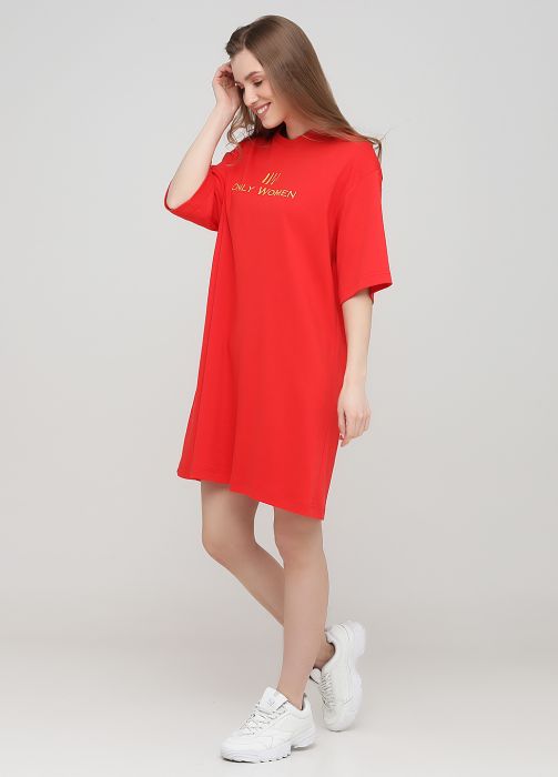 Платье-футболка Only Women красное с желтым лого впереди
