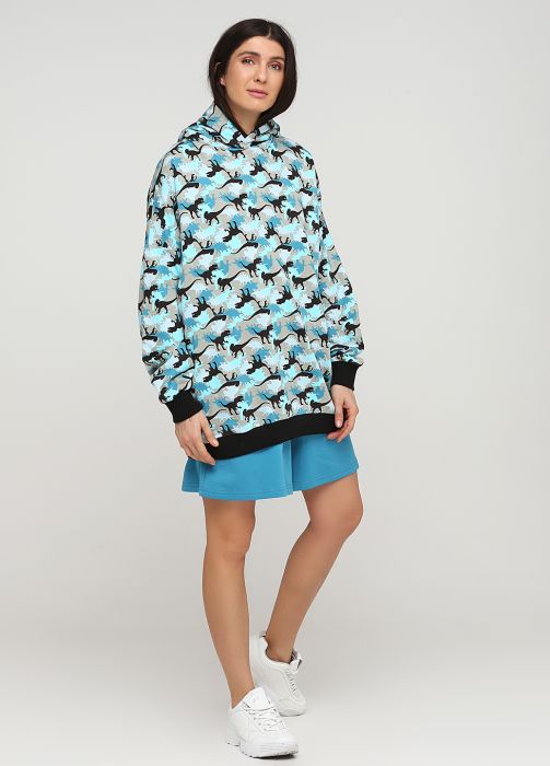 Худі жіноче бірюзове демісезонне Only Women Dino mega oversize Худі жіноче бірюзове демісезонне Only Women Dino mega oversize