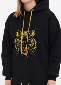 Худі жіноче зимове Only Women чорне з великим золотим тигром на грудях