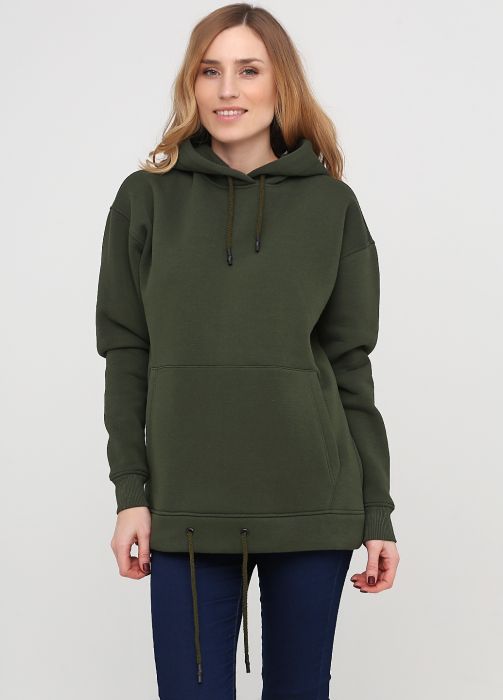 Худи женское оливковое зимнее c накладным карманом Only Women