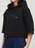 Худи женское Only Women черное укороченное с укороченным рукавом 