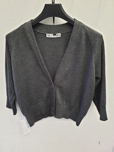 Кардиган жіночий в'язаний Only Women сірий з бавовни з рукавом 3/4