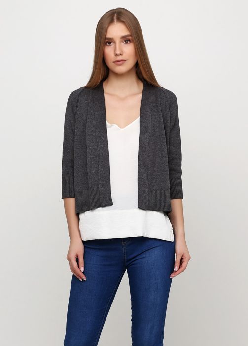 Кардіган жіночий Only Women сірий без гудзиків (болеро) з бавовни