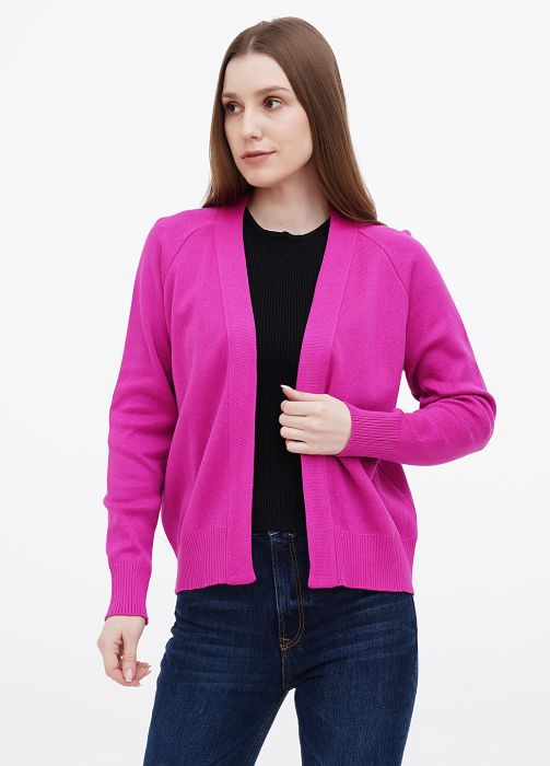Кардиган жіночий в'язаний Only Women фуксиновий з бавовни з довгим рукавом