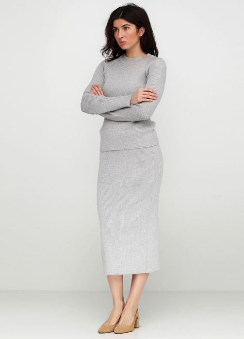 Костюм жіночий в'язаний Only Women сірий (джемпер, спідниця) з італійської вовни