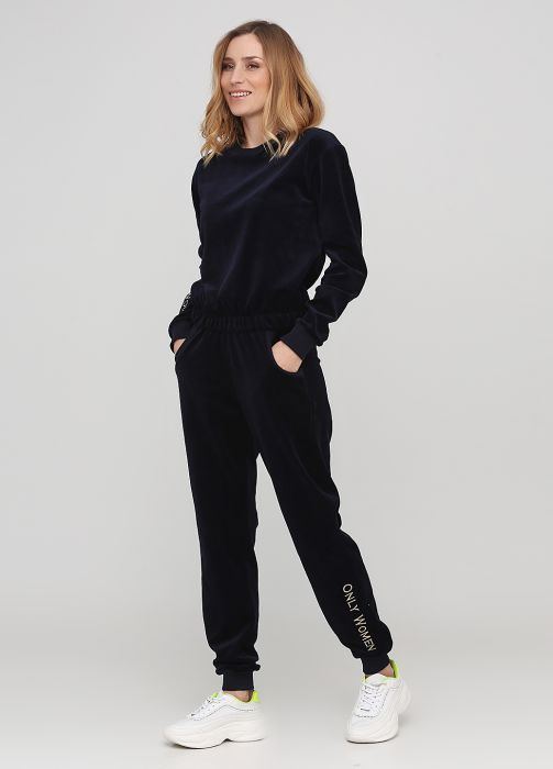 Штани-джогери жіночі демісезонні Only Women темно-сині велюрові (високий зріст) Штани-джогери жіночі демісезонні Only Women темно-сині велюрові (високий зріст)
