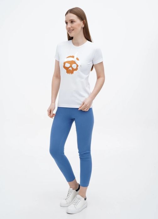 Легінси жіночі Only Women сталево-блакитні з сірою вишивкою знизу (високий зріст)