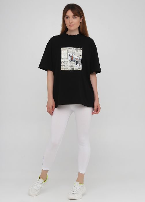 Легінси жіночі Only Women білі з блакитною вишивкою знизу (низький зріст)