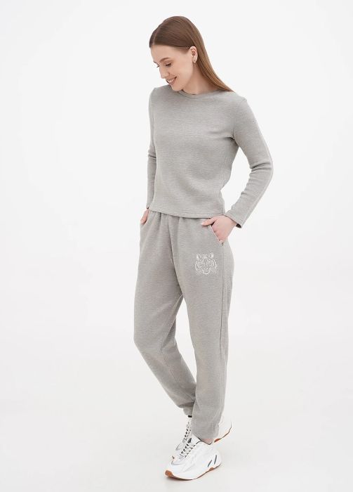 Брюки-джоггеры женские зимние Only Women серые из ангоры с серебристым тигром под карманом впереди (высокий рост) 