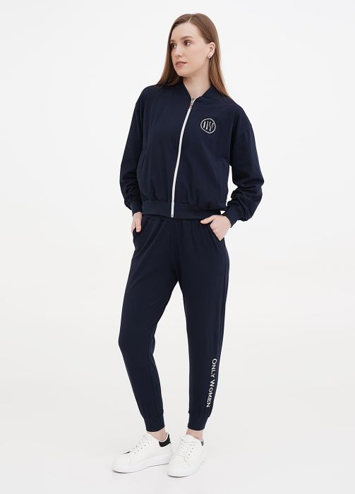 Брюки-джоггеры женские темно-синие летние с большой белой вышивкой внизу (н/р) Only Women