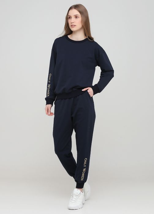 Штани-джогери жіночі демісезонні Only Women темно-сині з жовтою вишивкою (низький зріст)