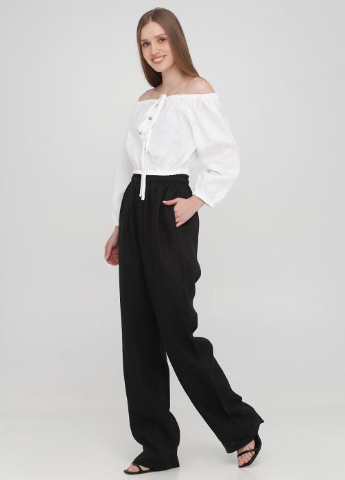 Штани жіночі літні Only Women прямі чорні з льону (високий зріст) Штани жіночі літні Only Women прямі чорні з льону (високий зріст)