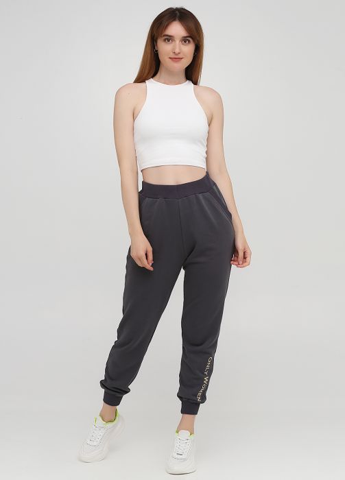 Штани-джогери жіночі демісезонні Only Women графітові з жовтою вишивкою (високий зріст)