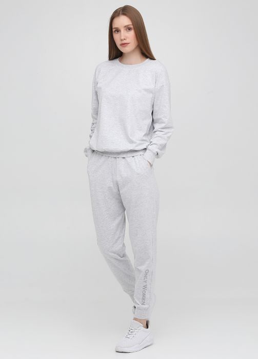 Штани-джогери жіночі літні Only Women світло-сірі з сірою вишивкою знизу (низький зріст)