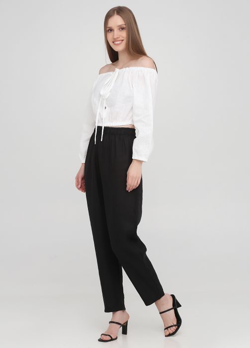 Штани жіночі літні Only Women прямі чорні з льону вкорочені Штани жіночі літні Only Women прямі чорні з льону вкорочені