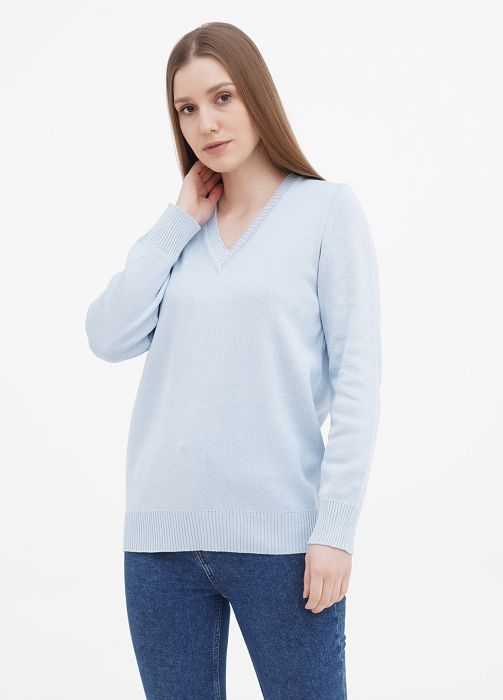 Пуловер жіночий в'язаний Only Women небесний з бавовни Пуловер жіночий в'язаний Only Women небесний з бавовни