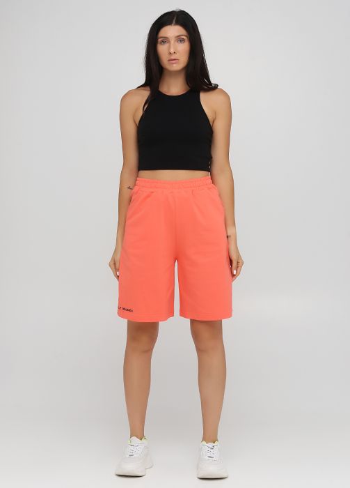 Шорты женские летние Only Women персиковые удлиненные (лакоста) с черной вышивкой впереди внизу