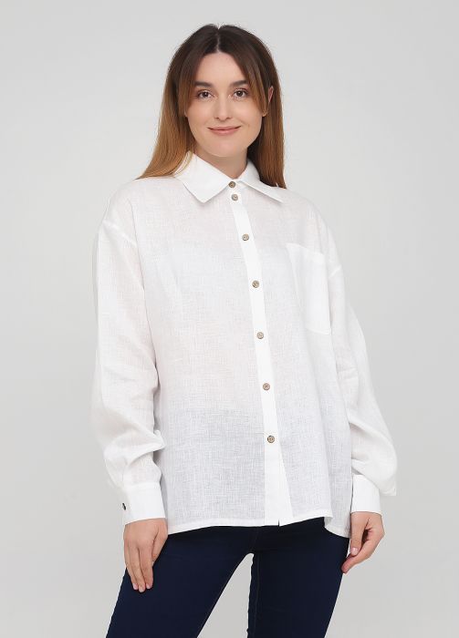 Сорочка жіноча Only Women біла з льону з гудзиками з бамбуку