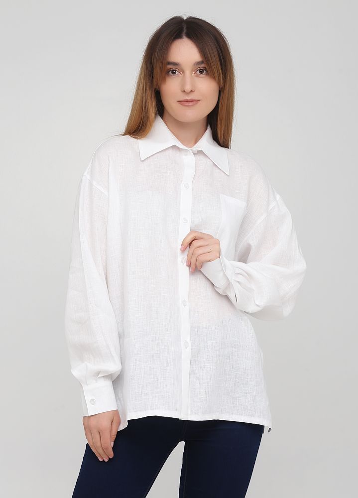 Рубашка женская белая из льна с белыми пуговицами Only Women