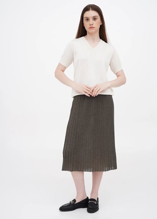 Юбка женская вязаная Only Women оливковый меланж  плиссе из итальянской шерсти Юбка женская вязаная Only Women оливковый меланж  плиссе из итальянской шерсти