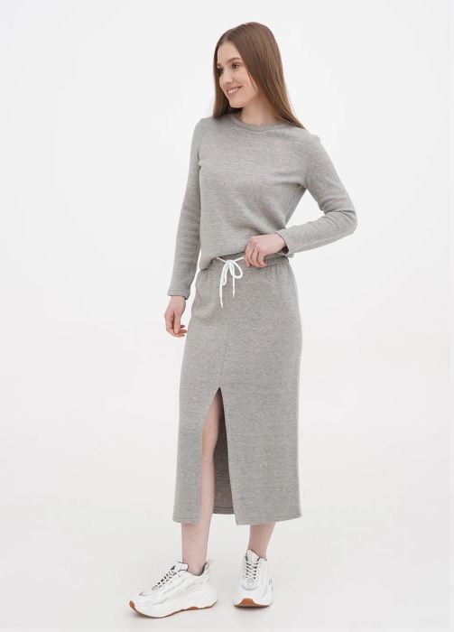 Юбка женская Only Women серая из ангоры с разрезом впереди (удлиненная)  со шнурком
