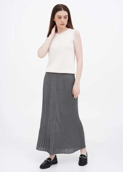 Спідниця жіноча в'язана Only Women сіра плісе з шовку подовжена