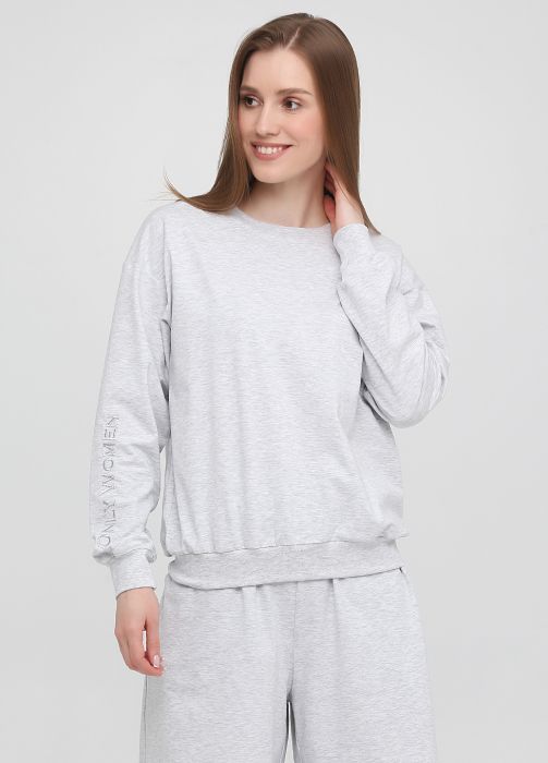 Світшот жіночий літній Only Women світло-сірий зі сріблястою вишивкою на рукаві Світшот жіночий літній Only Women світло-сірий зі сріблястою вишивкою на рукаві