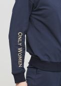 Свитшот женский демисезонный Only Women темно-синий с желтой вышивкой на рукаве