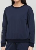 Свитшот женский демисезонный Only Women темно-синий с желтой вышивкой на рукаве