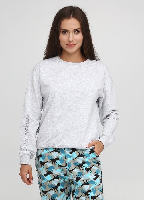 Свитшот женский демисезонный Only Women светло-серый с серым лого на рукаве