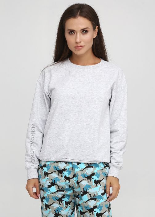Свитшот женский демисезонный Only Women светло-серый с серебристым лого на рукаве