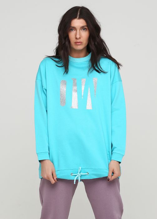 Світшот жіночий демісезонний Only Women бірюзовий з великим сріблястим лого спереду Світшот жіночий демісезонний Only Women бірюзовий з великим сріблястим лого спереду