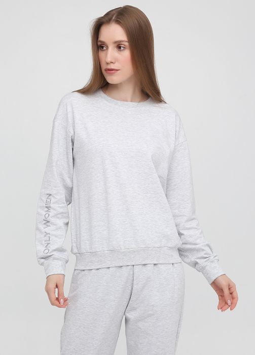 Світшот жіночий літній Only Women світло-сірий з сірим лого на рукаві