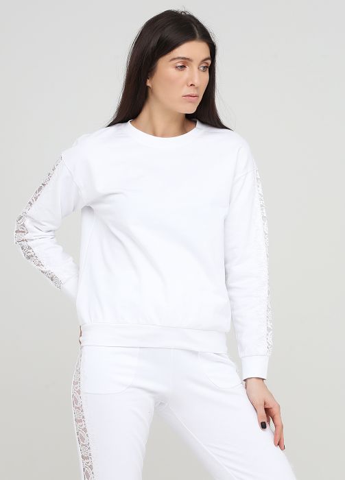 Свитшот женский демисезонный Only Women белый с кружевом 