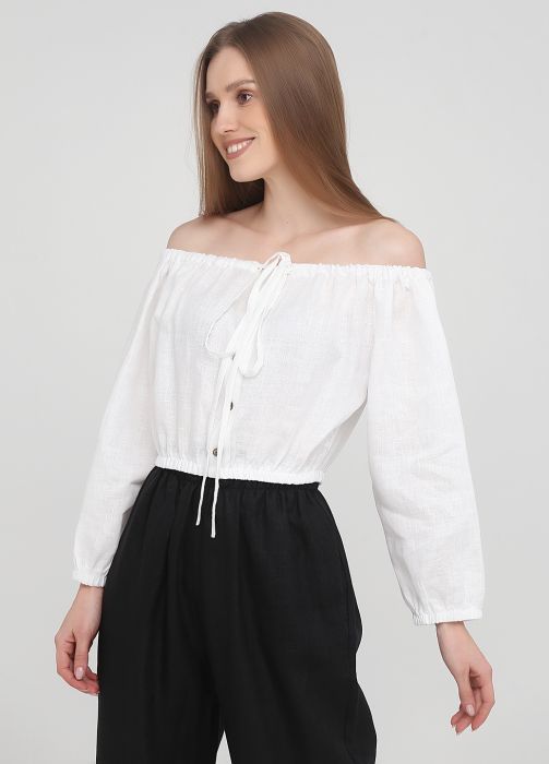 Топ женский Only Women белый из льна с пуговицами из бамбука