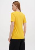 Футболка жіноча sheina V-виріз Only Women жовта (сонячний відтінок) зі сріблястим лого ззаду