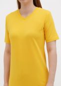 Футболка жіноча sheina V-виріз Only Women жовта (сонячний відтінок) зі сріблястим лого ззаду