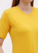 Футболка жіноча sheina V-виріз Only Women жовта (сонячний відтінок) зі сріблястим лого ззаду